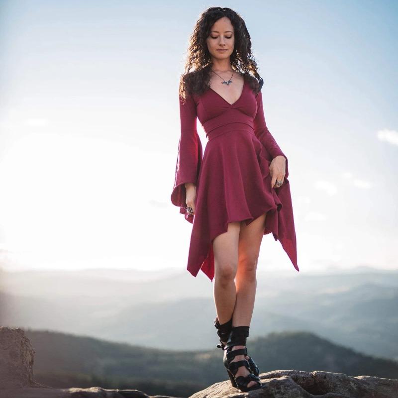 New Women's Sexy Deep Slim Fit Lotus Leaf Sleeves Irregular Dress Dress
