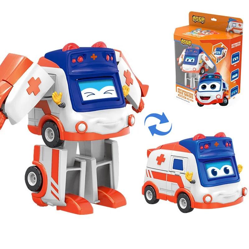 Transformation ABS Gogo Bus Toys Vehicle 3 Changeable Face Expression Action Figures Deformation Ambulance/Police/Fireman Slide