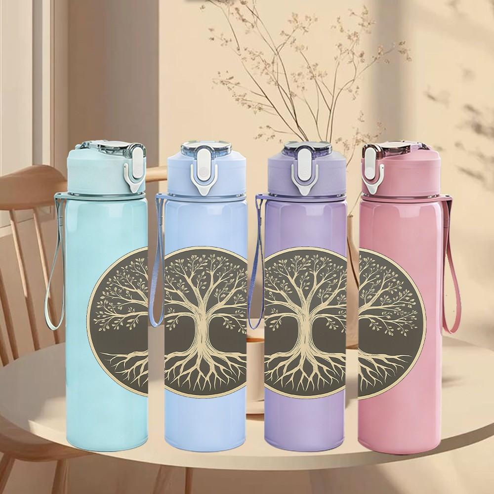 1PC Tree Of Life Circle Art 750ml Color Plastic Sports Water Bottle Leakproof Flip Straw Lid Suitable for Sports Office Home Use