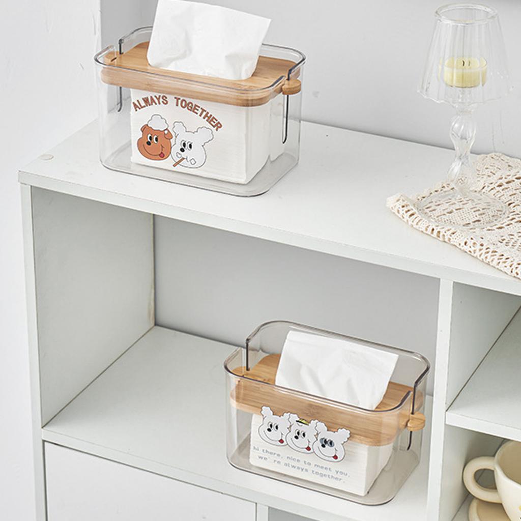 Tissue Holder with Wood Lid Liftable Plastic Facial Paper Box Transparent Napkin Storage Box Type 2