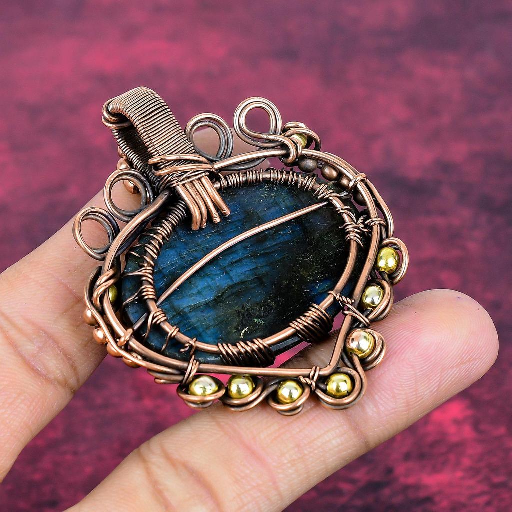 Tree Of Life Labradorite Gemstone Pendant Handmade Copper Wire Wrapped Pendant