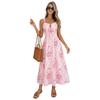 Robe d'été à bretelles imprimée col carré pour femme — Coupe ajustée, style français, élégante pour les vacances
