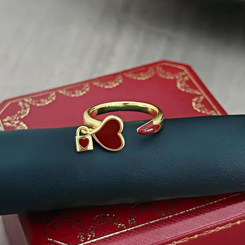 Enamel Angola Red Double Bead Love Opening Ring Light Luxury Niche Premium Sense Stacked Ring