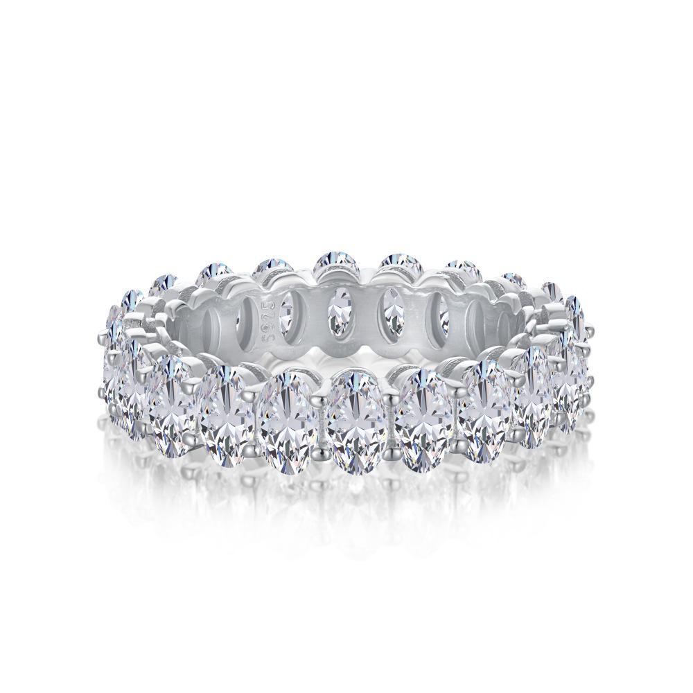 925 Silver Women's Oval Rhombus Diamond Ring - Niche, Light Luxury Design