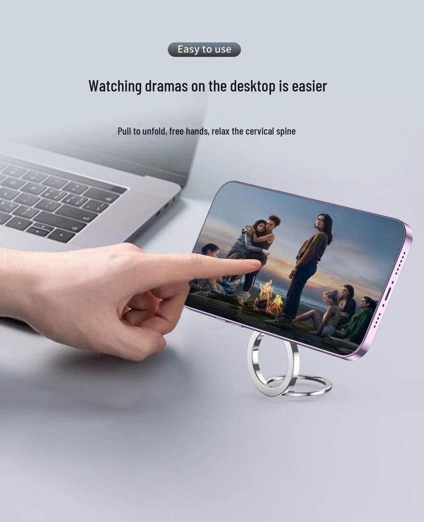 Magnetic Double Ring Phone Holder: Foldable Zinc Alloy Stand