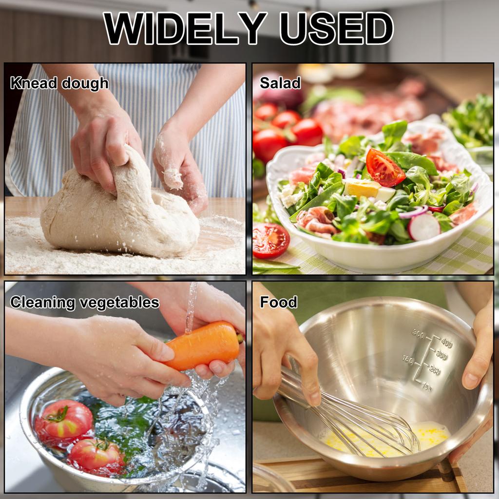 10Pcs Stainless Steel Mixing Bowls Set Multipurpose Soup Basin 5 Sizes Non Slip Nesting Whisking Bowls For Salad Cooking Baking