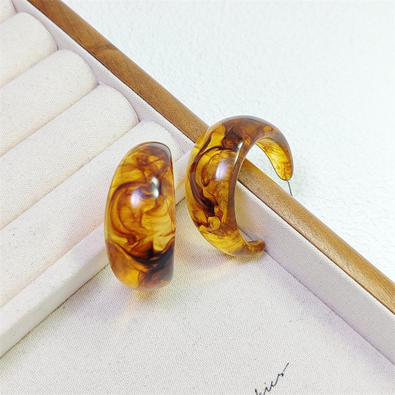 Amber C Shaped Circular Geometric Stud Earrings Retro Fashion Jewelry For Women