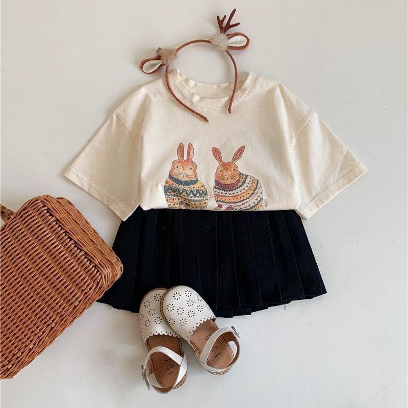 Cute Korean-Style Short-Sleeved Cotton Tops for Girls - Perfect Retro Summer Wear for Children