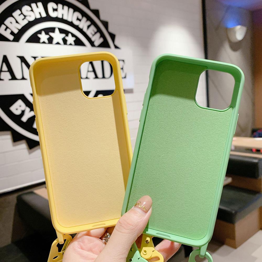 Funda de Silicona con Cordón para iPhone 11 12 13 14 15 Pro Max Color Caramelo Cubierta Trasera Suave con Cordón para el Cuello.