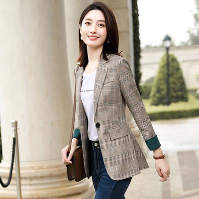 Kore Tarzı kadın Ekose Küçük Takım Elbise Ceket kadın Uzun Kollu Sonbahar ve Kış Yeni Rahat Slim Fit Çok Yönlü Üst Takım Elbise