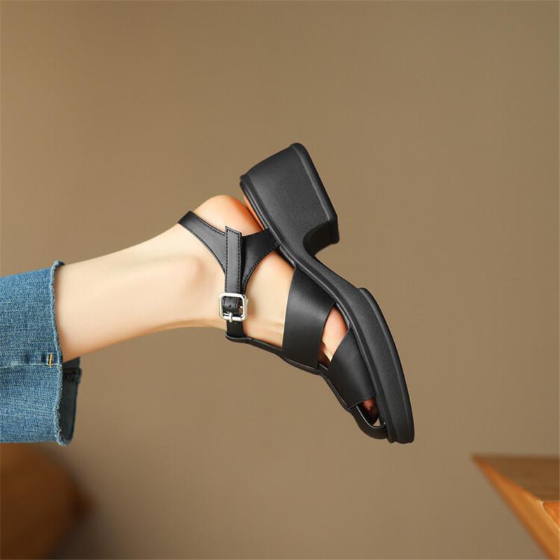 Fashion 2025 Summer Sandals Split Leather Roman Sandals for Women Casual Buckle Strap Platform Shoes GLADIATOR Thick Heel Women Shoes