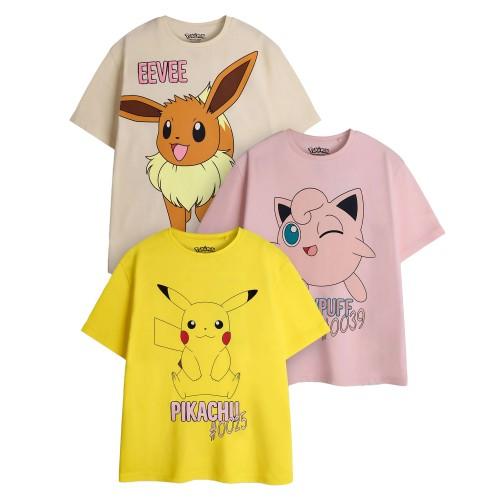 POKEMON Girls Pikachu Eevee & Jigglypuff T-Shirt (Pack of 3)