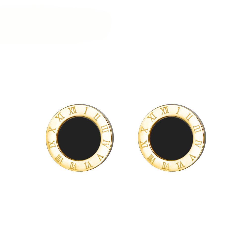 Classic Roman Numeral White Black Shell Stud Earrings For Women 316L Stainless Steel Female Earrings Jewelry Brincos ZE18002