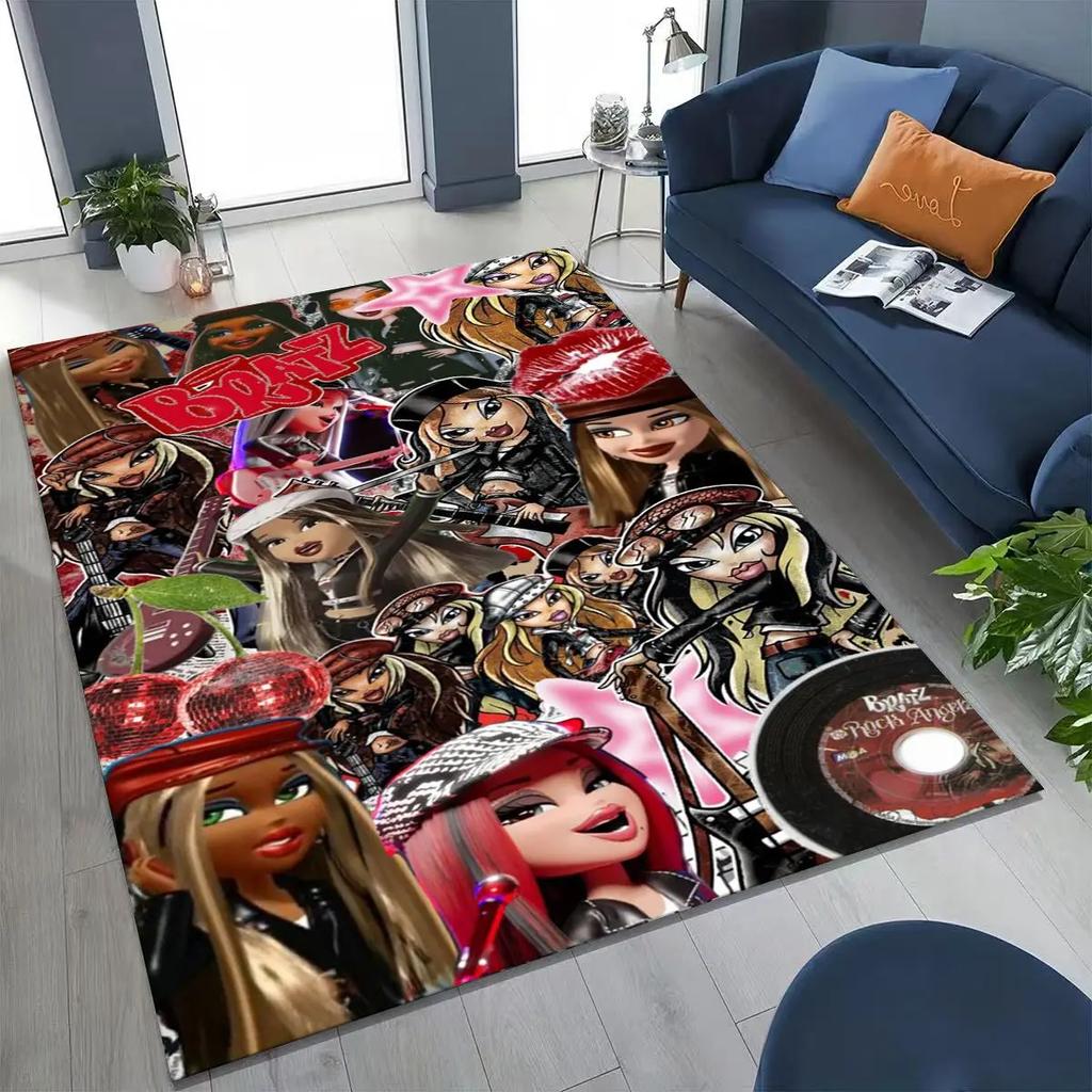 Fashion Girls Bratz Doll Cartoon Art Rug for Bedroom Living Room Sofa Home Doormat Decor,Large Kids Play Non-slip Floor Mat Gift