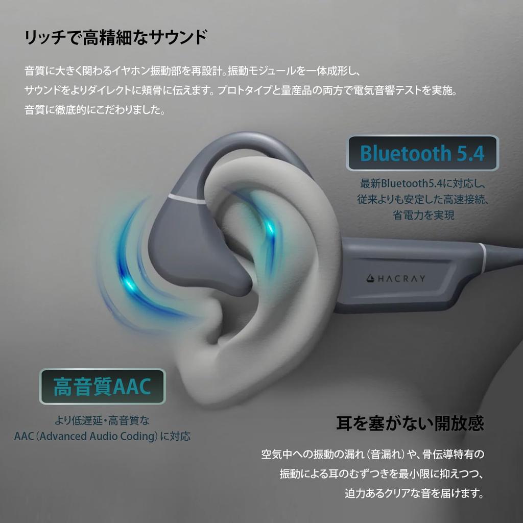 Auriculares de Conducción Ósea HACRAY SeaHorse2 32GB Bluetooth AAC Hasta 13 Horas de Continuo HR27168 Japonés [Resistente al Agua IP68, Memoria Incorporada, 5.4,