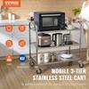 Kitchen Utility Cart, 3 Tiers, Wire Rolling Cart with 450LBS Capacity, Steel Service Cart on Wheels, Metal Storage Trolley with 80mm Basket Curved