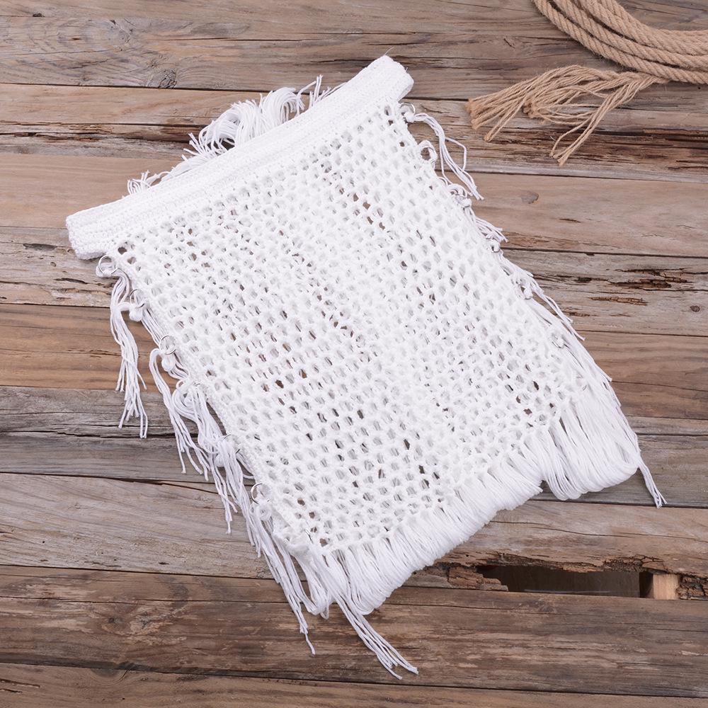 Women Crochet Swimwear Bikini Cover Up Beach Maxi Skirts Wrap Sarong Pareo High Waist Long Tassel Solid Swimsuits