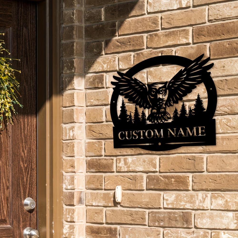 1pc Custom Nocturnal Bird Metal Wall Art, Personalized Owl Emblem, Rustic Farmhouse Decor for Lounge, Office, Living Room, Custom Sign