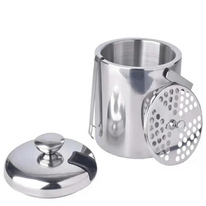 Eiskübel mit Zange, doppelt, 1,3 l, mit Wandsieb, Griff, für Zuhause, Bar, Partys, Bier, Champagner, Edelstahl, Kühlkübel