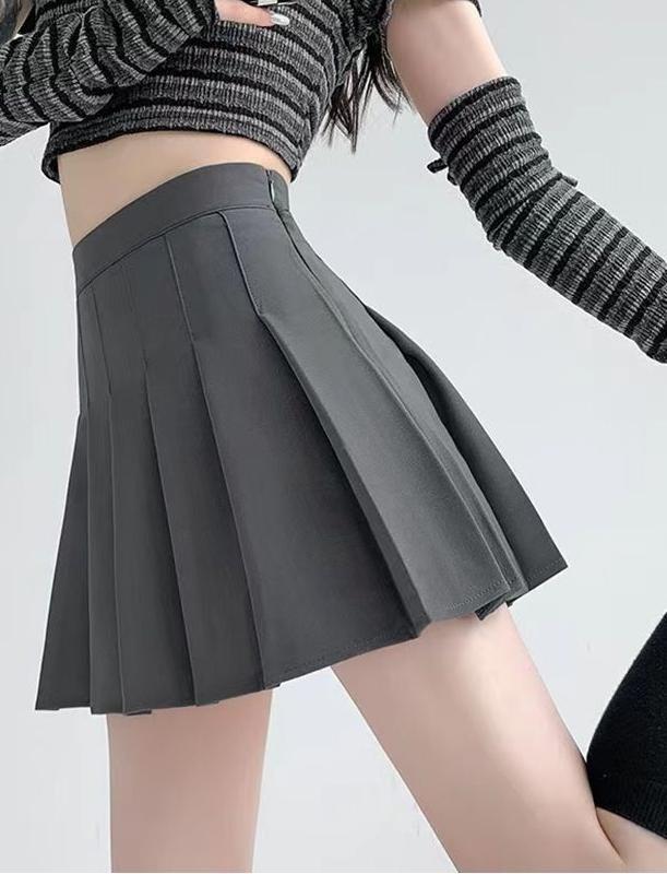 Fashion Women Solid Pleated A-Line Skirt Anti-Burnout High Waist Short Skirt