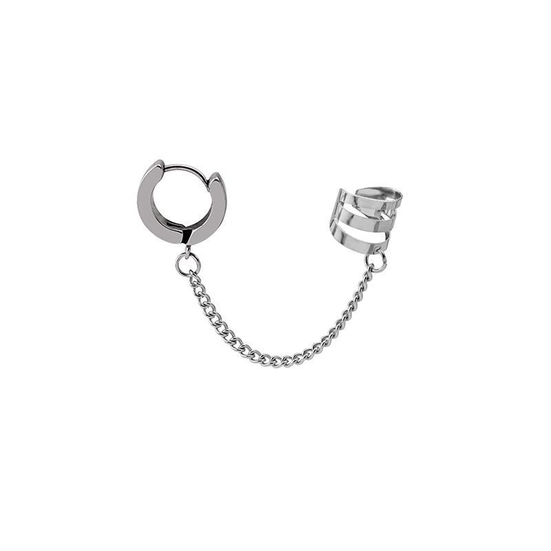 Stainless Steel Chain Stud Earrings - Minimalist Hong Kong-Style Ear Cuffs & Hip-Hop Clips