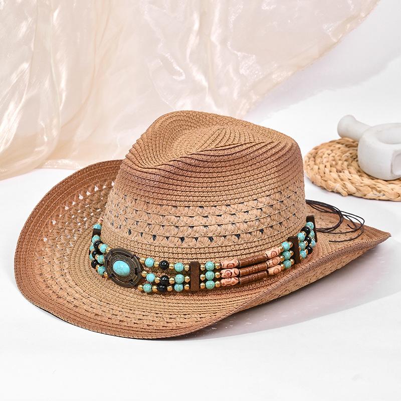 Hot Hat Women's Panama Hat Ethnic Style Face Small Straw Hat Sunscreen Shade American Western Cowboy Hat