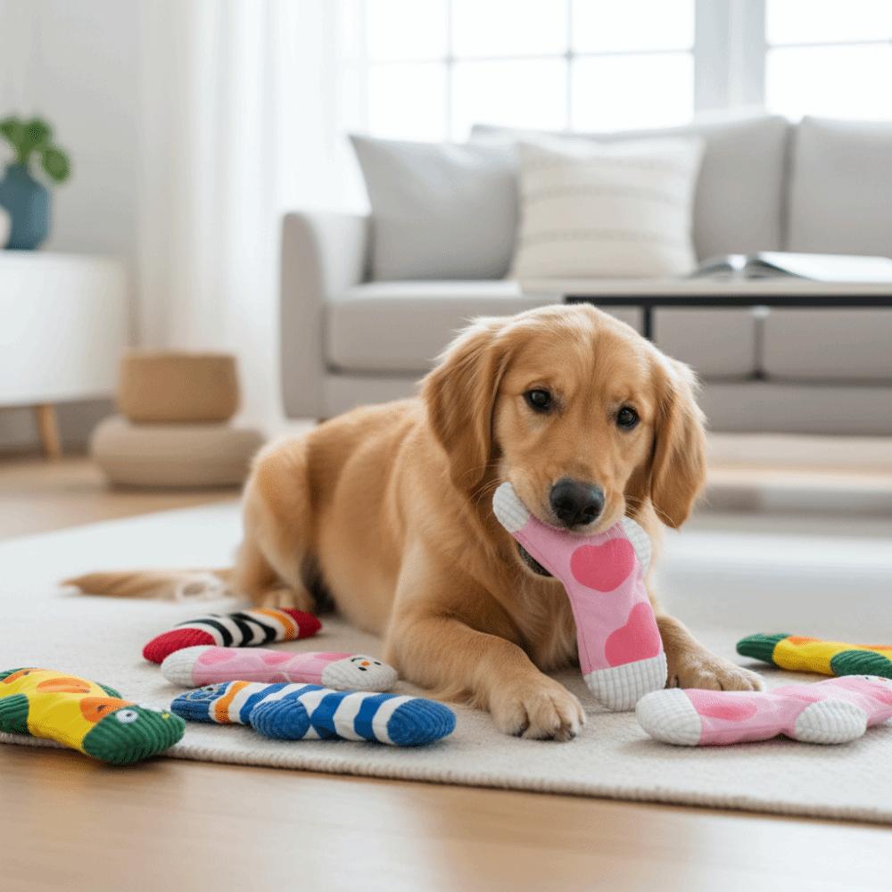 Roliga Betttåliga Hundmatsläckande Strumpor Pipande Färgglada Hundljudskapande Strumpor Tecknad Hundgodisdispenser Träning