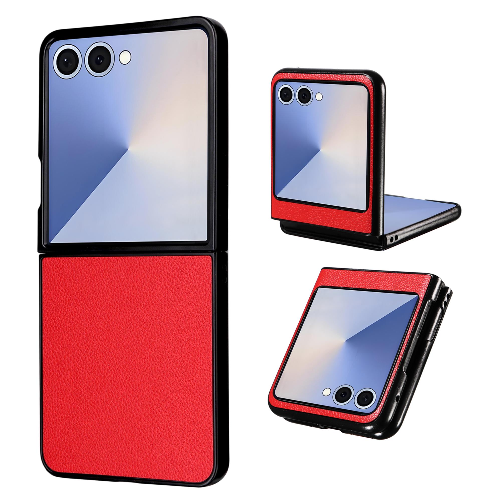 

For Samsung Galaxy Z Flip7 5G Case Litchi Texture Leather + Hard PC Phone Cover C