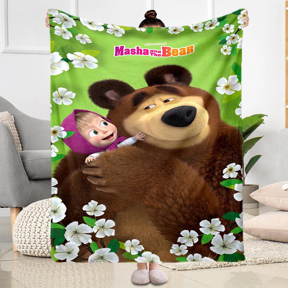 Masha Bear Blanket Durable Comfort Great for Picnics Bedding Seaside for All Seasons Stylish Decor Suitable for Gifting Relatives and Friends