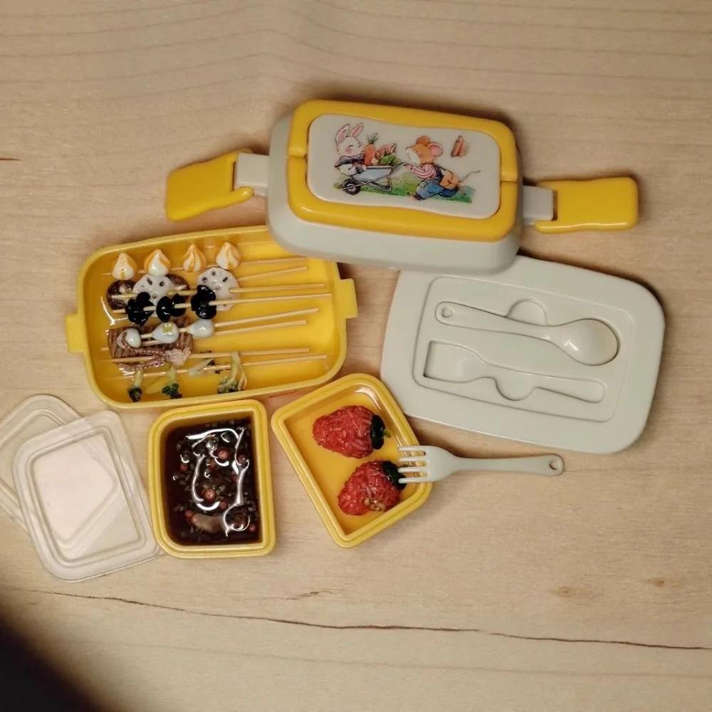 Cute 1/6 1/12 Scale Doll Picnic Box Cartoon Pattern Multicolor Doll Accessories Plastic Dollhouse Lunch Box Dollhouse