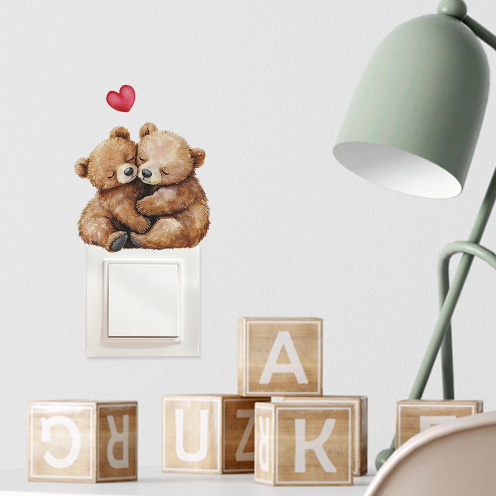 Couple Love Bears Heart Switch Sticker Self-Adhesive Removable Wall Sticker for Living Room Bedroom Hallway Home Decor Art