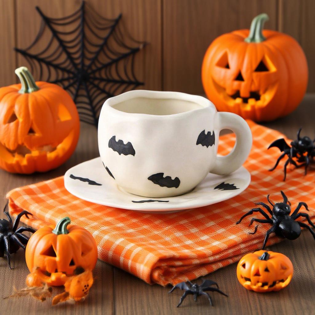 Creative Halloween-themed Ceramic Cups And Saucers Irregular Personalized Coffee Cups Coffee Saucers   Pattern Cups