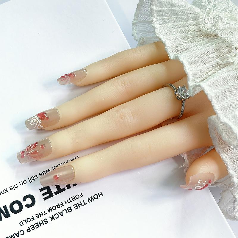 10Pcs Pink Jellyfish Cat Eye Square Press On Nails Detachable False Nail Tips Cute Wearable Manicure For Women