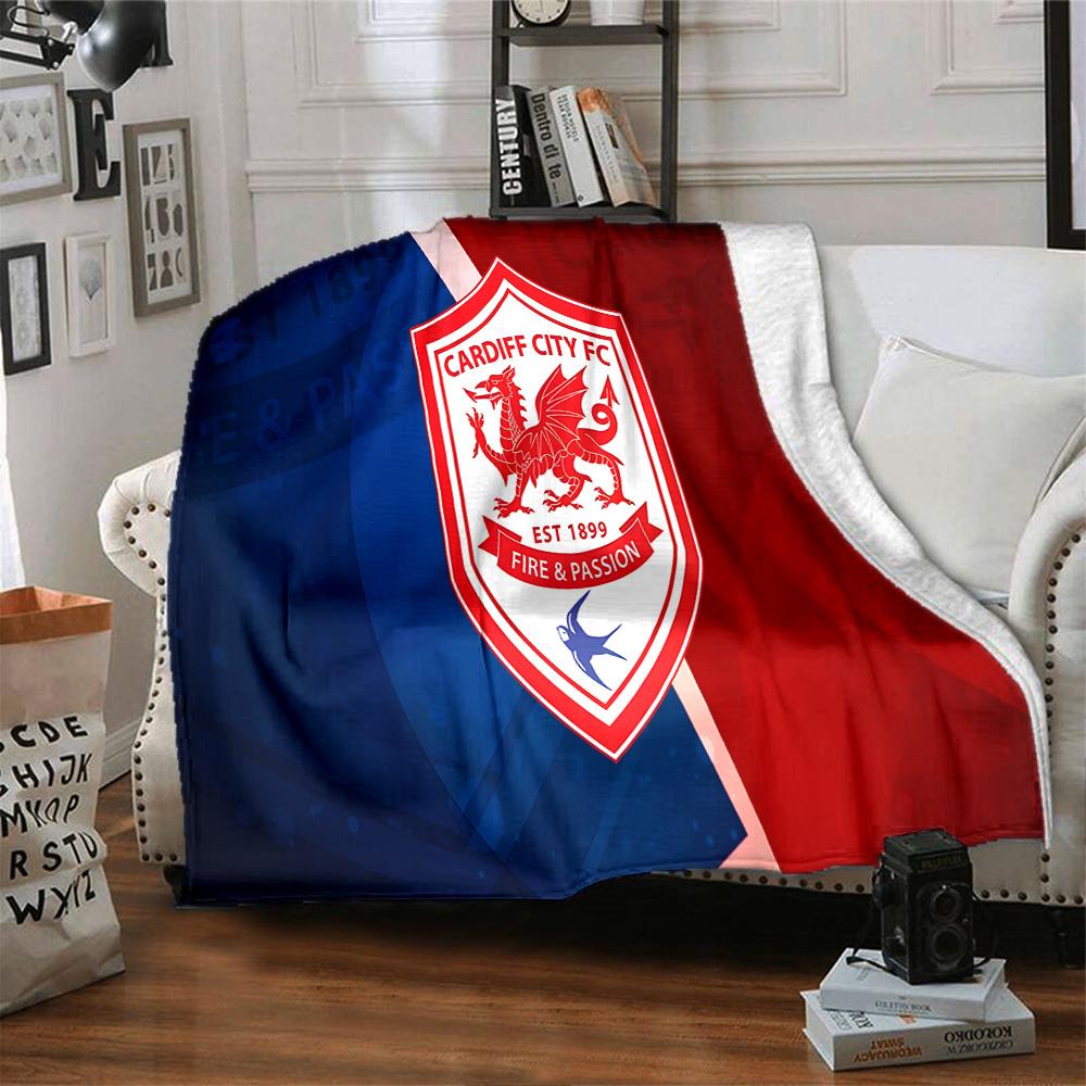 Football Club Cardiff Flannel Blanket, Soft Polyester, Modern Design, All-Season for Camping, Travel, Gifts for holidays or birthdays