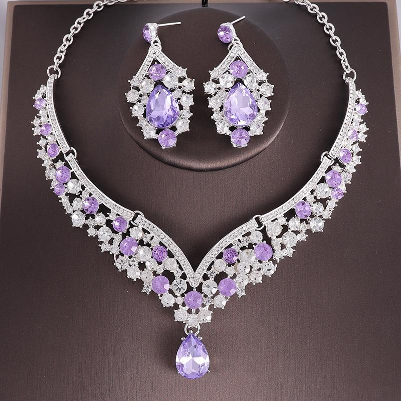 2026 Vintage Necklace Earrings Set Bridal Wedding Banquet Dress Accessories Exaggerated Luxury Crystal Accessories