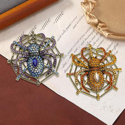 Vintage Fashion Classic Spider Heavy Industry Crystal Badge Brooch Vintage Gorgeous Rhinestone