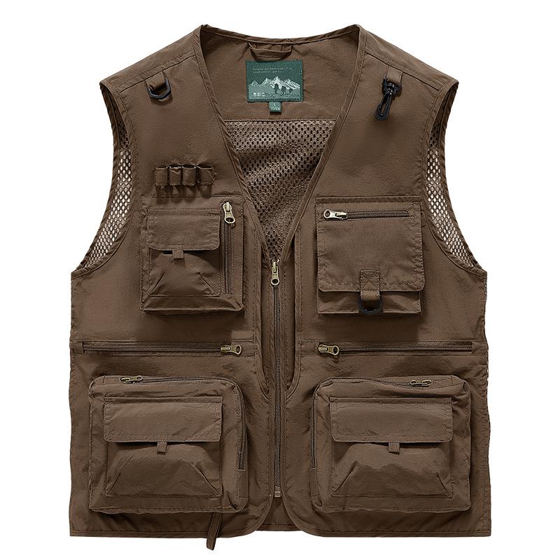 Men S Loose Sleeveless Multi Pocket Zipper Vest For Fishing Photography