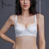 Sutiã de renda com copo cheio de malha respirável para mulheres sutiã push up transparente sexy plus size roupa íntima