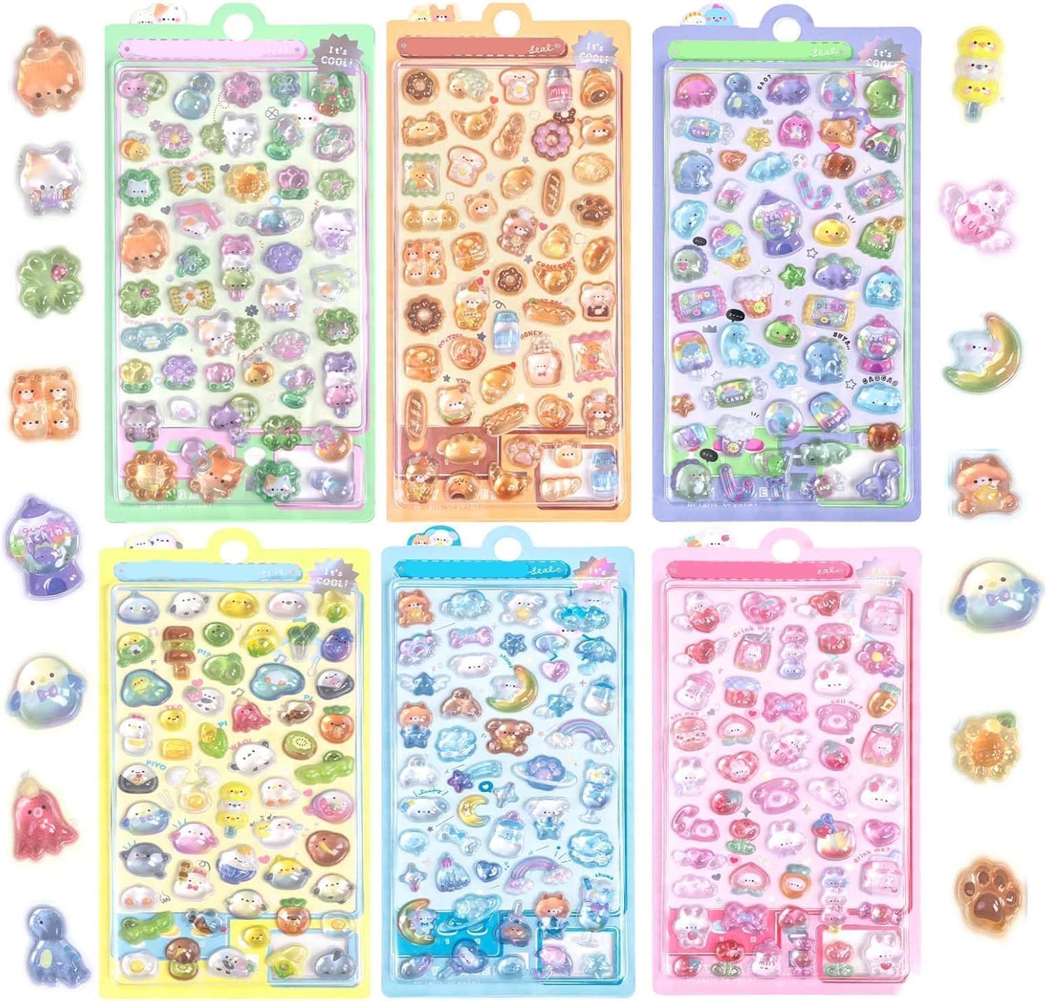 

Rignrtim Puffy 3D Sticker Set of 6 Kids Smartphone Case Decoration Notebook DIY Gift Easy to Peel