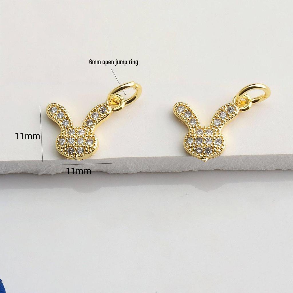 Pozlacený 14K zlatem přívěsek králíka se zirkony pro DIY náramky a náhrdelníky