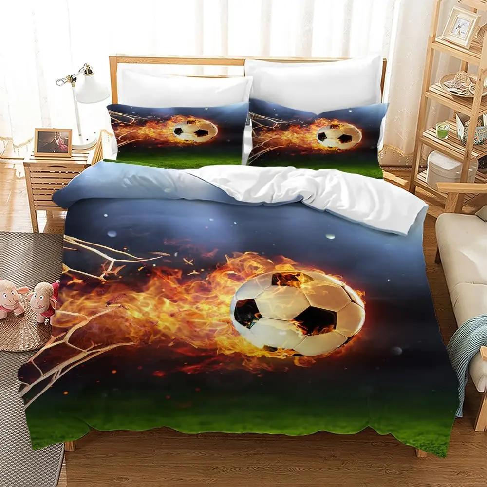 Kinder Fußball Bettbezug Set für Jungen Mädchen Schlafzimmer Deko Bälle Sport Bettwäsche Set Full Queen Mikrofaser Fußball Bettdeckenbezug