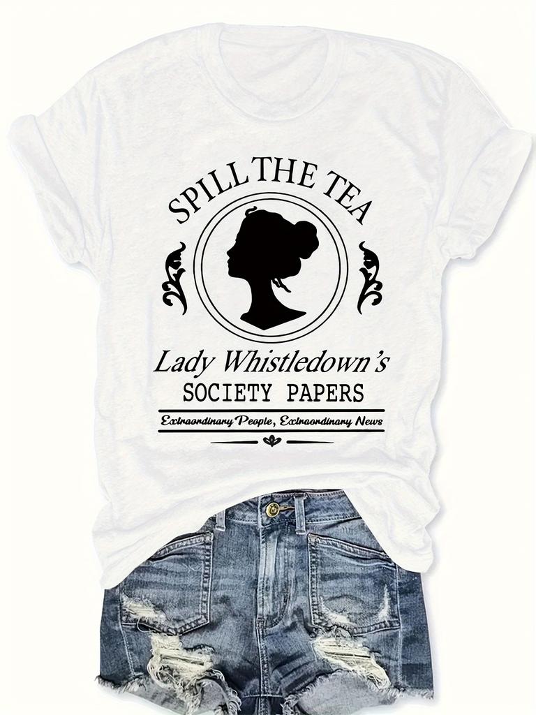 Chic Letter Print T-Shirt for Women - Casual Crew Neck Short Sleeve Top Perfect for Spring & Summer Machine Washable