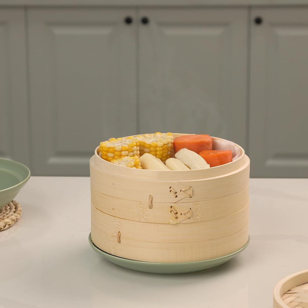 TAKEMI Bamboo Set of 2 and 1 Commercial Chinese Kitchen Steamer, Lid, 21cm, Steamer, Steamer, Steamer, Use, Steamer, Steamer, Steamer, Cookware,