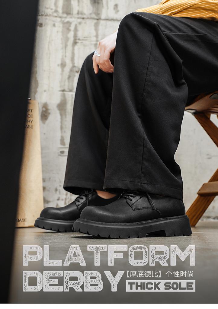 Autumn and winter derby shoes men's platform casual leather shoes leather breathable men's black big head tooling shoes