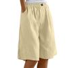 Women's High Waist Elastic Waistband Linen Bermuda Shorts Casual Loose Wide Leg Shorts With Side Pockets For Summer