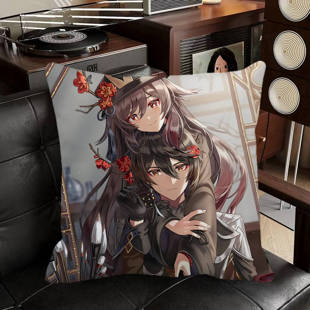 Genshin Impact Hu Tao Game Pillow Case Square Pillow Bedroom Sofa Leisure Comfort Cushion Car Home Decoration
