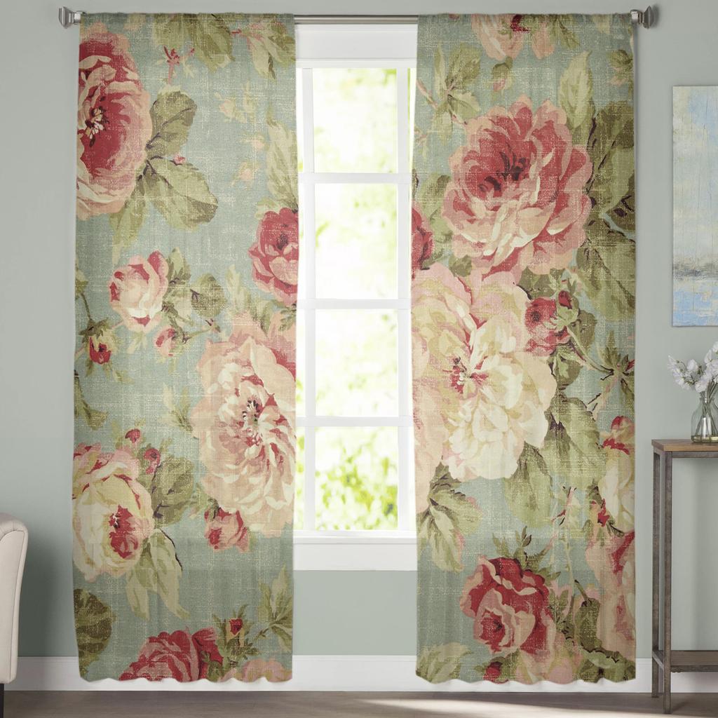 Peony Flower Sheer Curtains for Living Room Modern Voile Curtain Bedroom Tulle Curtains Window Drapes Decor