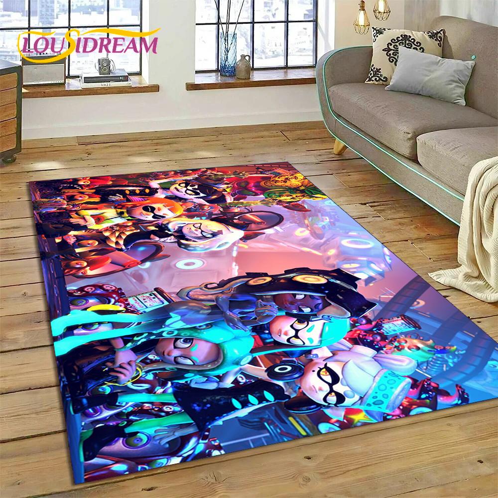 Tappeto Gioco Cartone Animato Splatoon3 PC Gamer per Camera da Letto Soggiorno Decorazione Casa Divano, Tappetino da Pavimento Decorativo Grande Gioco per Bambini Regalo