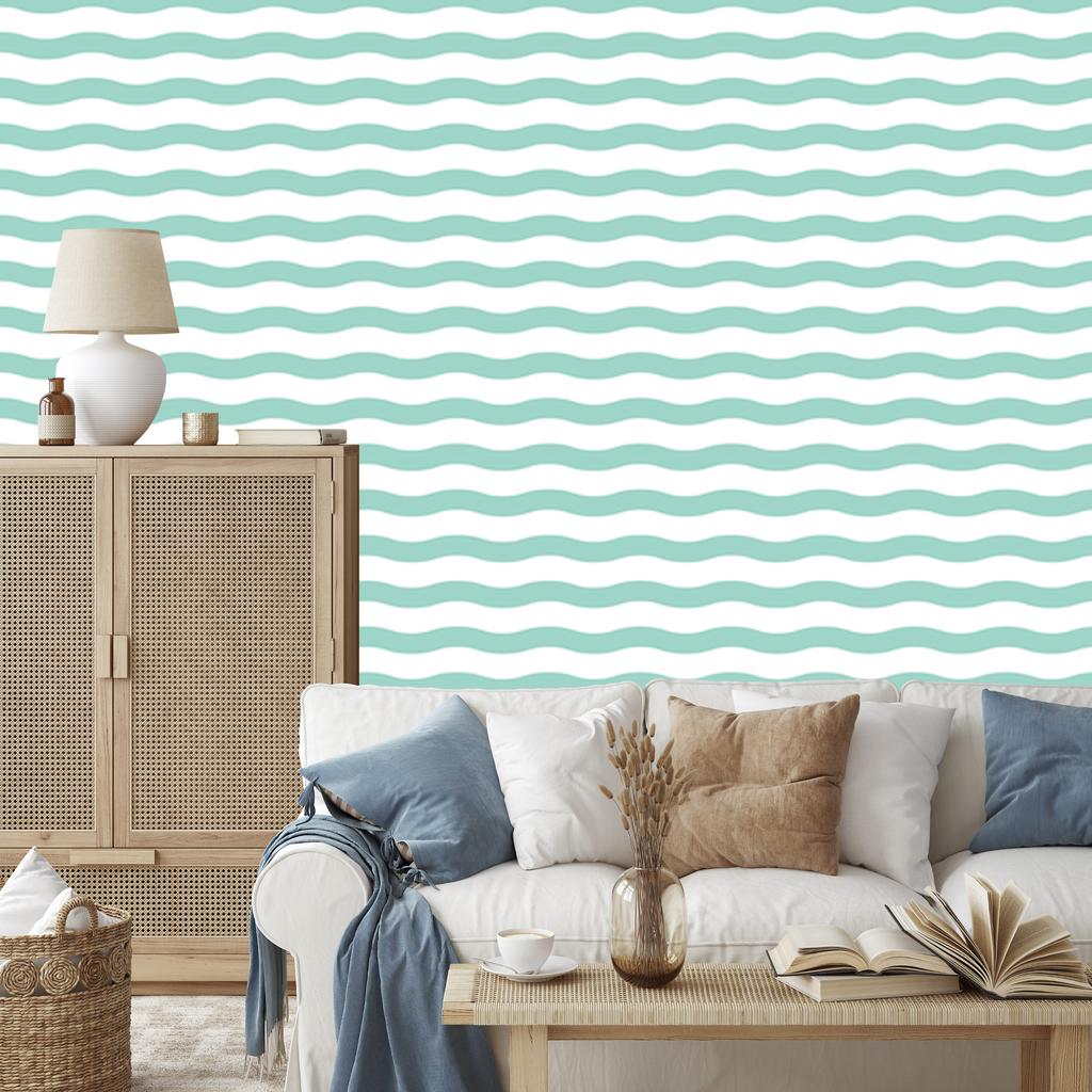 Wallpaper Stripes white and mint, mint background for living room and bedroom 50x1000