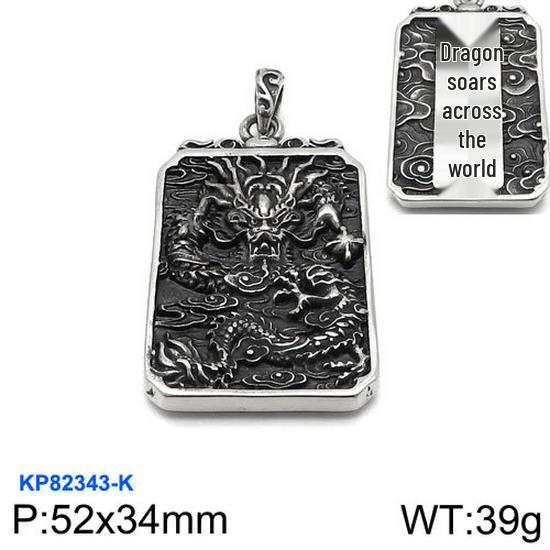 Ethnic Stainless Steel Guan Gong Pendant - Titan Steel Necklace with Retro Dragon Design